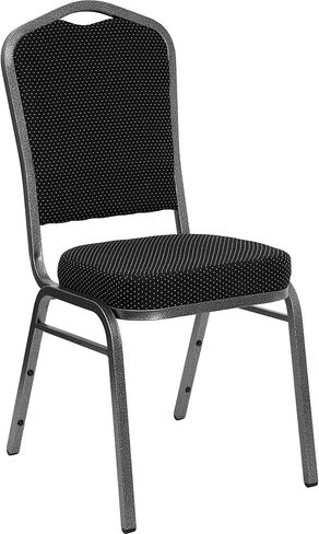 كرسي حفلات Flash Furniture HERCULES Series ذو ظهر تاج من القماش المنقوش باللون الأسود - إطار فضي اللون in Kuwait
