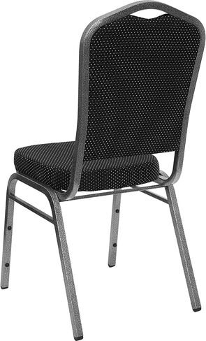 كرسي حفلات Flash Furniture HERCULES Series ذو ظهر تاج من القماش المنقوش باللون الأسود - إطار فضي اللون in Kuwait