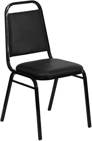 كرسي مأدبة من سلسلة Flash Furniture HERCULES على شكل شبه منحرف من الفينيل الأسود - إطار أسود in Kuwait