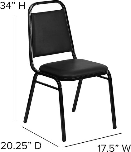 كرسي مأدبة من سلسلة Flash Furniture HERCULES على شكل شبه منحرف من الفينيل الأسود - إطار أسود in Kuwait