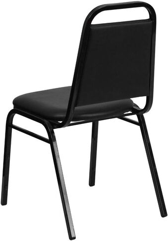 كرسي مأدبة من سلسلة Flash Furniture HERCULES على شكل شبه منحرف من الفينيل الأسود - إطار أسود in Kuwait