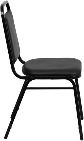 كرسي مأدبة من سلسلة Flash Furniture HERCULES على شكل شبه منحرف من الفينيل الأسود - إطار أسود in Kuwait