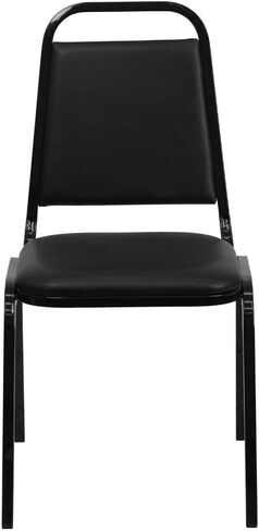 كرسي مأدبة من سلسلة Flash Furniture HERCULES على شكل شبه منحرف من الفينيل الأسود - إطار أسود in Kuwait