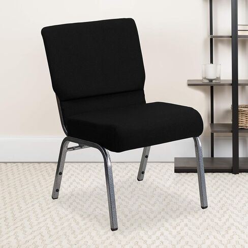 Flash Furniture HERCULES Series 21''W Stacking Church Chair in Black Fabric - Silver Vein Frame in Saudi Arabia
