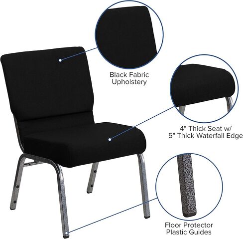 Flash Furniture HERCULES Series 21''W Stacking Church Chair in Black Fabric - Silver Vein Frame in Saudi Arabia