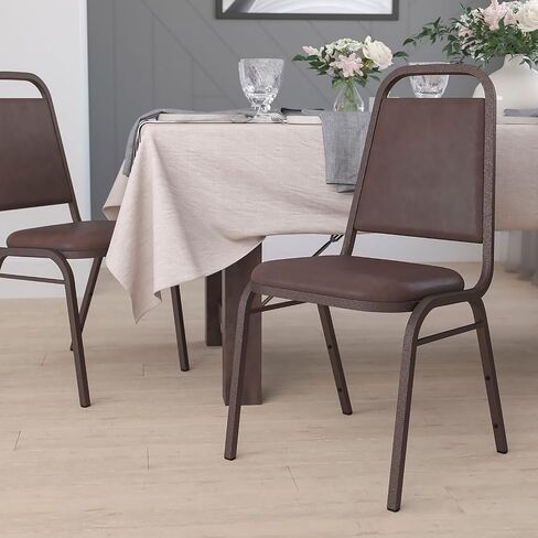 كرسي مأدبة من سلسلة Flash Furniture HERCULES على شكل شبه منحرف من الفينيل الأسود - إطار أسود in Saudi Arabia