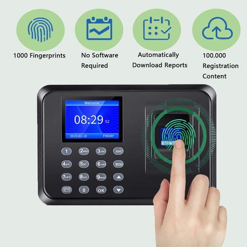 ساعة زمنية، ساعات زمنية للموظفين في الشركات الصغيرة، آلة حضور مع بصمة الإصبع، ثقب كلمة المرور في ساعة واحدة، ساعة وقت بصمة المكتب مع 1000 بصمة (أسود) in Kuwait