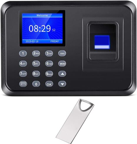 ساعة زمنية، ساعات زمنية للموظفين في الشركات الصغيرة، آلة حضور مع بصمة الإصبع، ثقب كلمة المرور في ساعة واحدة، ساعة وقت بصمة المكتب مع 1000 بصمة (أسود) in Kuwait