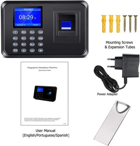 ساعة زمنية، ساعات زمنية للموظفين في الشركات الصغيرة، آلة حضور مع بصمة الإصبع، ثقب كلمة المرور في ساعة واحدة، ساعة وقت بصمة المكتب مع 1000 بصمة (أسود) in Kuwait