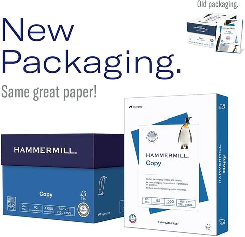 ورق طابعة Hammermill، ورق نسخ 20 رطل، 8.5 × 11 - 3 رزمة (1500 ورقة) - 92 ساطع، صنع في الولايات المتحدة الأمريكية، عدد 500 (عبوة من 3) in Kuwait