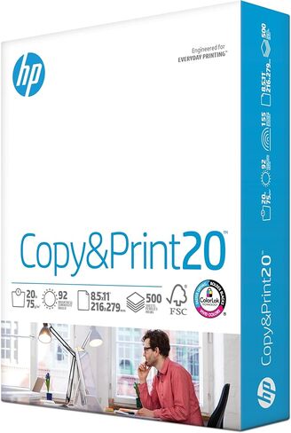 ورق طابعة HP | 8.5 × 11 ورقة | نسخ وطباعة 20 رطل | 1 علبة ماعون - 500 ورقة| 92 مشرق | صنع في الولايات المتحدة الأمريكية - معتمد من مجلس رعاية الغابات (FSC) | 200060 in Kuwait