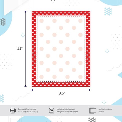 Barker Creek Designer Computer Paper, Red And White Dots, 8.5" x 11", Decorative Printer Paper, Stationery, 50 Sheets per Pkg, Home, School and Office Supplies (716) in Saudi Arabia