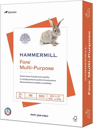 Hammermill Printer Paper, Fore Multipurpose 20 lb Copy Paper, 3 hole - 1 Ream (500 Sheets) - 96 Bright, Made in the USA in Saudi Arabia