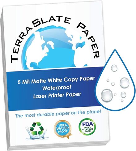 TerraSlate Premium Waterproof Paper, 5 MIL 8.5" x 11", Laser Printer & Copy Machine Compatible, Durable & Rain/Weather-Proof Copy Paper, White Paper (25 Sheets) in Saudi Arabia