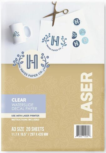 Hayes Paper, Waterslide Decal Paper LASER CLEAR 20 Sheets Premium Water-Slide Transfer Transparent Printable Water Slide Decals A4 Size in Saudi Arabia