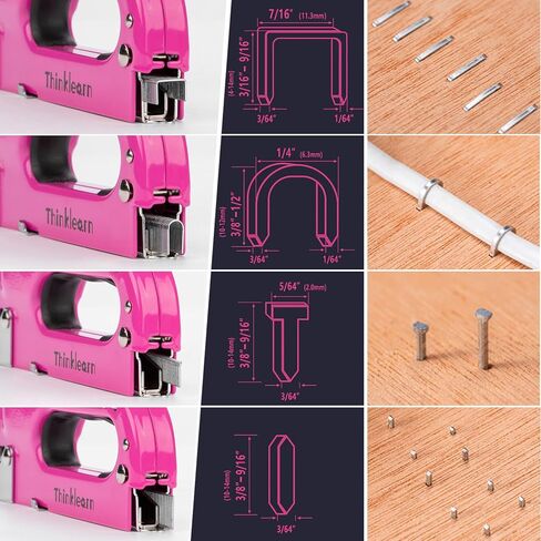مجموعة أدوات مسدس أساسية 37 قطعة، مسدس أساسي للمفروشات الوردية 4 في 1 مع 800 دبوس، مسدس أساسي عالي التحمل للخشب والحرف اليدوية والنجارة والديكور DIY، مجموعة أدوات نسائية وردية للمنزل in Kuwait