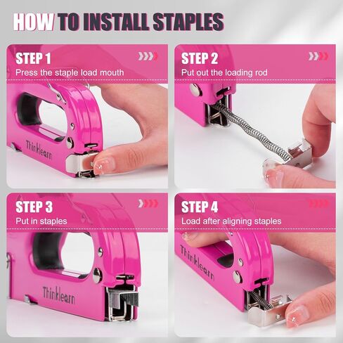 مجموعة أدوات مسدس أساسية 37 قطعة، مسدس أساسي للمفروشات الوردية 4 في 1 مع 800 دبوس، مسدس أساسي عالي التحمل للخشب والحرف اليدوية والنجارة والديكور DIY، مجموعة أدوات نسائية وردية للمنزل in Kuwait