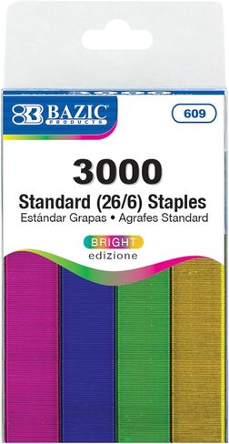 BAZIC Staples Standard (26/6) Metallic Color 3000/Pack, Stapler Refill Standard Size Staple, Assorted Colors, 1-Pack in Saudi Arabia