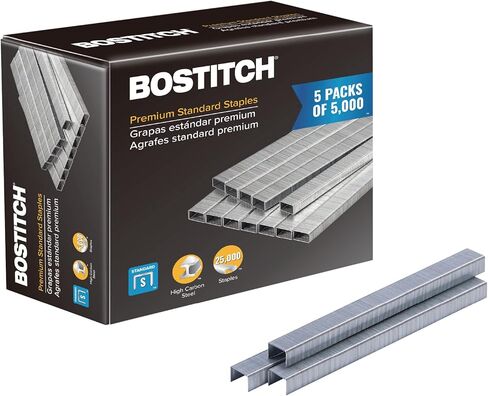 دبابيس قياسية ممتازة من Bostitch Office، طول 1/4 بوصة، فولاذ عالي الكربون، 5000 لكل صندوق، 5 عبوات in Saudi Arabia