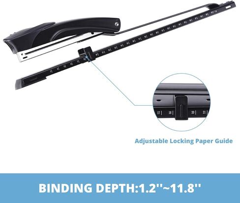 Long Reach Stapler,with 2000 Staples & Stapler Remover Full Strip，20-25 Sheet Capacity,with Built-in Ruler and Adjustable Locking Paper Guide, Black in Kuwait