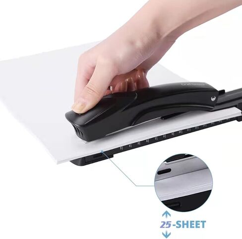 Long Reach Stapler,with 2000 Staples & Stapler Remover Full Strip，20-25 Sheet Capacity,with Built-in Ruler and Adjustable Locking Paper Guide, Black in Kuwait