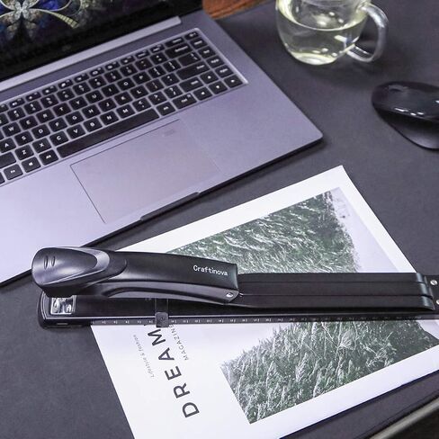 Long Reach Stapler,with 2000 Staples & Stapler Remover Full Strip，20-25 Sheet Capacity,with Built-in Ruler and Adjustable Locking Paper Guide, Black in Kuwait
