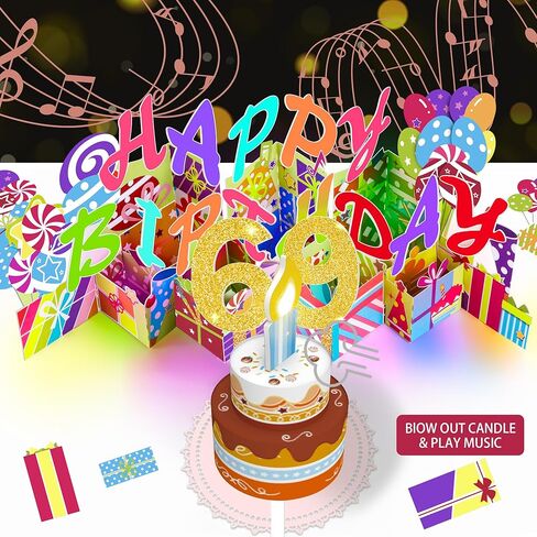3D PopUp Birthday Cards, 1-100 Age Luxury Blowable LED Light Candle Cake Music Happy Birthday Card Postcards Greeting Cards Birthday Gifts Decorations for Women, Man, Mom, Wife, Husband, Boy, Girl in Saudi Arabia