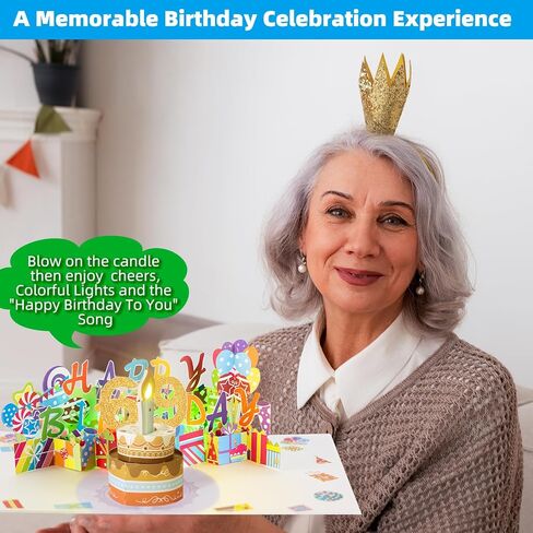 3D PopUp Birthday Cards, 1-100 Age Luxury Blowable LED Light Candle Cake Music Happy Birthday Card Postcards Greeting Cards Birthday Gifts Decorations for Women, Man, Mom, Wife, Husband, Boy, Girl in Saudi Arabia