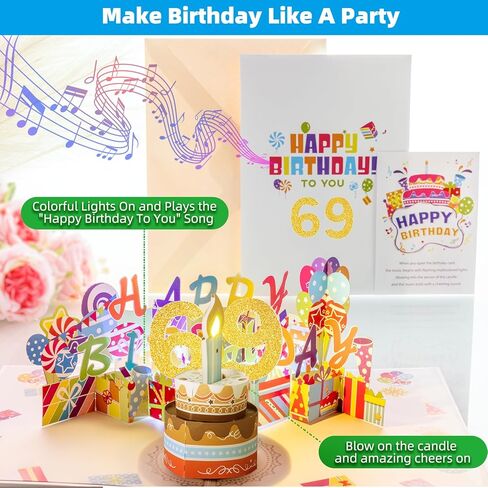 3D PopUp Birthday Cards, 1-100 Age Luxury Blowable LED Light Candle Cake Music Happy Birthday Card Postcards Greeting Cards Birthday Gifts Decorations for Women, Man, Mom, Wife, Husband, Boy, Girl in Saudi Arabia