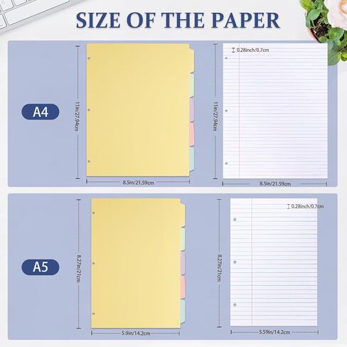Filler Paper, 8.5" x 11" Lined Paper Notebook Paper, 3 Holes College Rule Paper with Dividers, 100gsm 100gsm Binder Paper A4 Loose Leaf Paper, 260 Pages in Kuwait