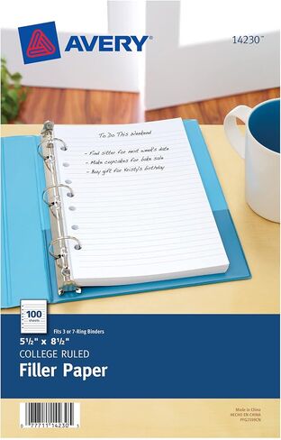 Avery Mini Binder Filler Paper for 3 Ring Binders or 7 Ring Binders, College Ruled, 5.5" x 8.5", 100 Sheets (14230) in Saudi Arabia