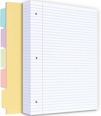 Filler Paper, 8.5" x 11" Lined Paper Notebook Paper, 3 Holes College Rule Paper with Dividers, 100gsm 100gsm Binder Paper A4 Loose Leaf Paper, 260 Pages in Kuwait