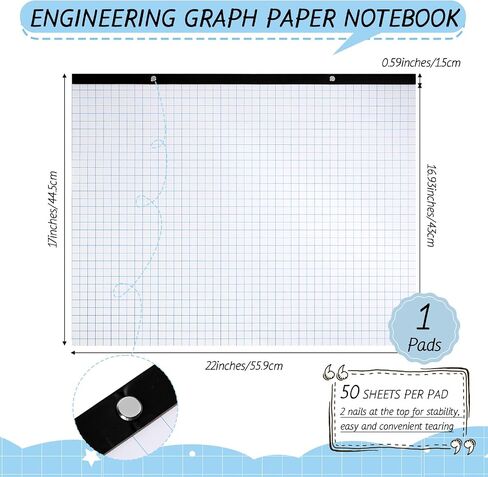 Fainne Large Engineering Graph Paper 22''x17'' Landscape 4" x 4"Grid Graph Paper Pad Giant Drafting Pad Sketching Graph Paper for Engineer Architect Designer Mathematician Draftsman (Beige and Black) in Saudi Arabia