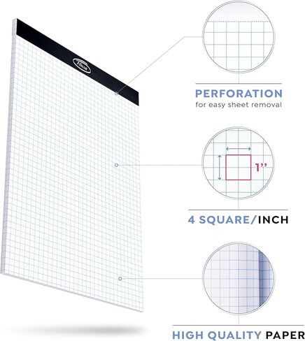 لوحة ورق رسم بياني من Alitte، عبوة من 3 قطع، مقاس حروف بيضاء - ورق شبكي رباعي 4x4، مع خطوط زرقاء - ثقوب سهلة التمزق، ظهر من الورق المقوى مقاس 11x8.5 - دفاتر رسم بياني للمدرسة والمكتب - 50 ورقة لكل وسادة in Kuwait