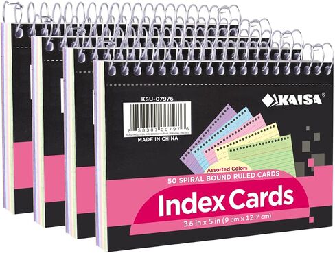 KAISA Spiral Index Cards, 3.6"x5" Ruled Flashcards Sprial Note Taking Paper Notepads, 50 Cards/Pad, 200 Counts(4pad),KSU-07969 in Saudi Arabia