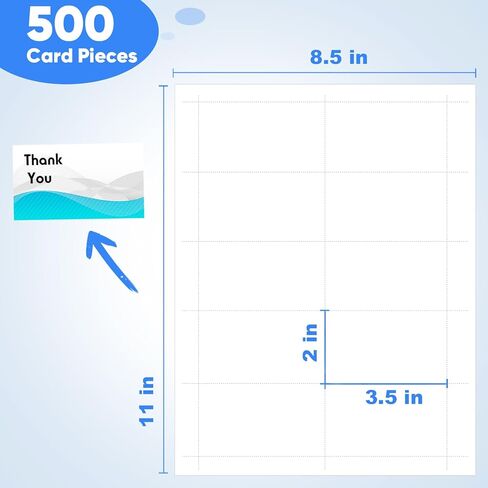 بطاقات عمل سميكة 500 بطاقة عمل قابلة للطباعة، ورق بطاقة عمل مقاس 3.5 بوصة × 2 بوصة متوافق مع طابعة الليزر وطابعة نفث الحبر، طباعة على الوجهين، ثقيل الوزن، ورق أبيض غير لامع، (10 بطاقات/ورقة) in Kuwait