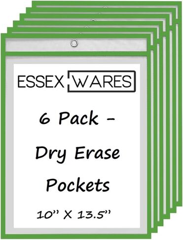 6 عبوات من جيوب المسح الجاف - ألوان متنوعة - من Essex Wares - لدروس المعلمين في الفصل الدراسي أو للاستخدام في منزلك أو مكتبك - تناسب الورق القياسي مقاس 8.5 بوصة × 11 بوصة in Kuwait