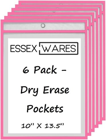6 عبوات من جيوب المسح الجاف - ألوان متنوعة - من Essex Wares - لدروس المعلمين في الفصل الدراسي أو للاستخدام في منزلك أو مكتبك - تناسب الورق القياسي مقاس 8.5 بوصة × 11 بوصة in Kuwait