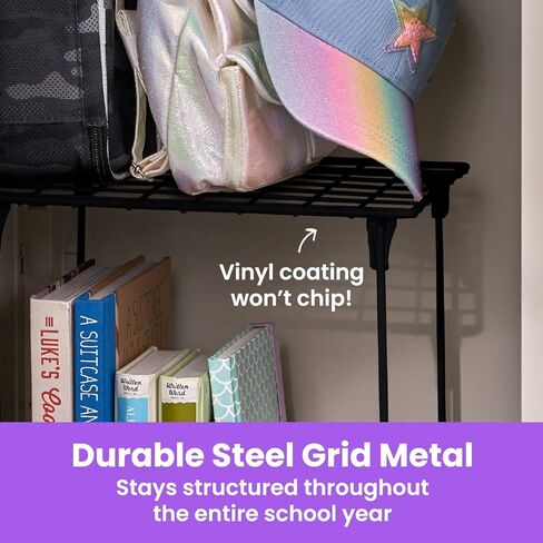 رف منظم الخزانة LockerMate Stac-A-Shelf، قابل للتكديس، طويل جدًا، يناسب خزائن المدرسة ذات الحجم القياسي، أسود in Kuwait