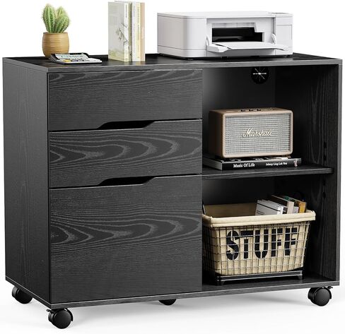 NEWBULIG 3-Drawer Mobile Cabinet,Wood Lateral Filing, Printer Stand with Open Adjustable Storage Shelves and Wheels for Home Office,White in Saudi Arabia