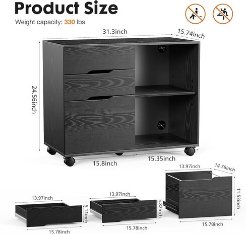 NEWBULIG 3-Drawer Mobile Cabinet,Wood Lateral Filing, Printer Stand with Open Adjustable Storage Shelves and Wheels for Home Office,White in Saudi Arabia
