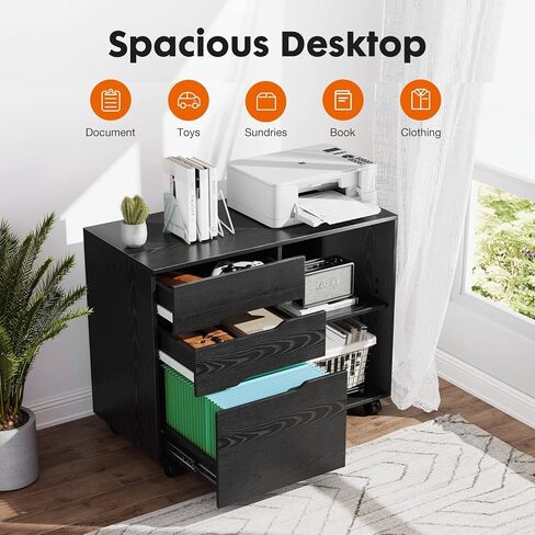 NEWBULIG 3-Drawer Mobile Cabinet,Wood Lateral Filing, Printer Stand with Open Adjustable Storage Shelves and Wheels for Home Office,White in Saudi Arabia
