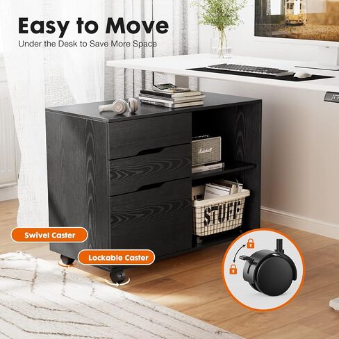 NEWBULIG 3-Drawer Mobile Cabinet,Wood Lateral Filing, Printer Stand with Open Adjustable Storage Shelves and Wheels for Home Office,White in Saudi Arabia