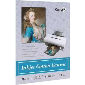 Koala 100% Printable Cotton Canvas Fabric Sheets for Inkjet Printer 8.5X11" Matte Thick 17mil 10 Sheets