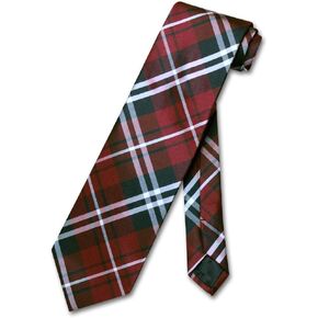 Vesuvio Napoli NeckTie Black Burgundy White PLAID Design Men's Neck Tie