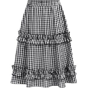 MakeMeChic Girl's Elastic High Waisted Ruffle Tiered Plaid Skirt A Line Cute Midi Skirts 8-12 Years