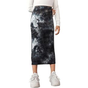 Verdusa Girl's Tie Dye Bodycon Skirts Casual High Waisted Midi Skirts