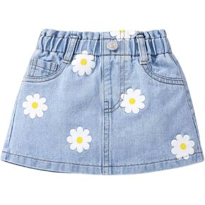 MakeMeChic Girl's Floral Print Jean Skirt Elastic High Waisted Straight Short Denim Skirt in Saudi Arabia