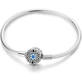 925 Sterling Silver Snake Chain Charm Bracelet Flower with 5A Cubic Zirconia Gift for Women
