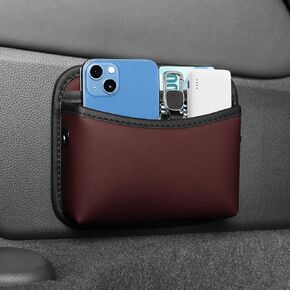 Car Seat Side Pocket Organizer - PU Leather Auto Door Console Mini Storage Bag for Keys, Phone, Sunglasses, Registration, and Documents (Black)